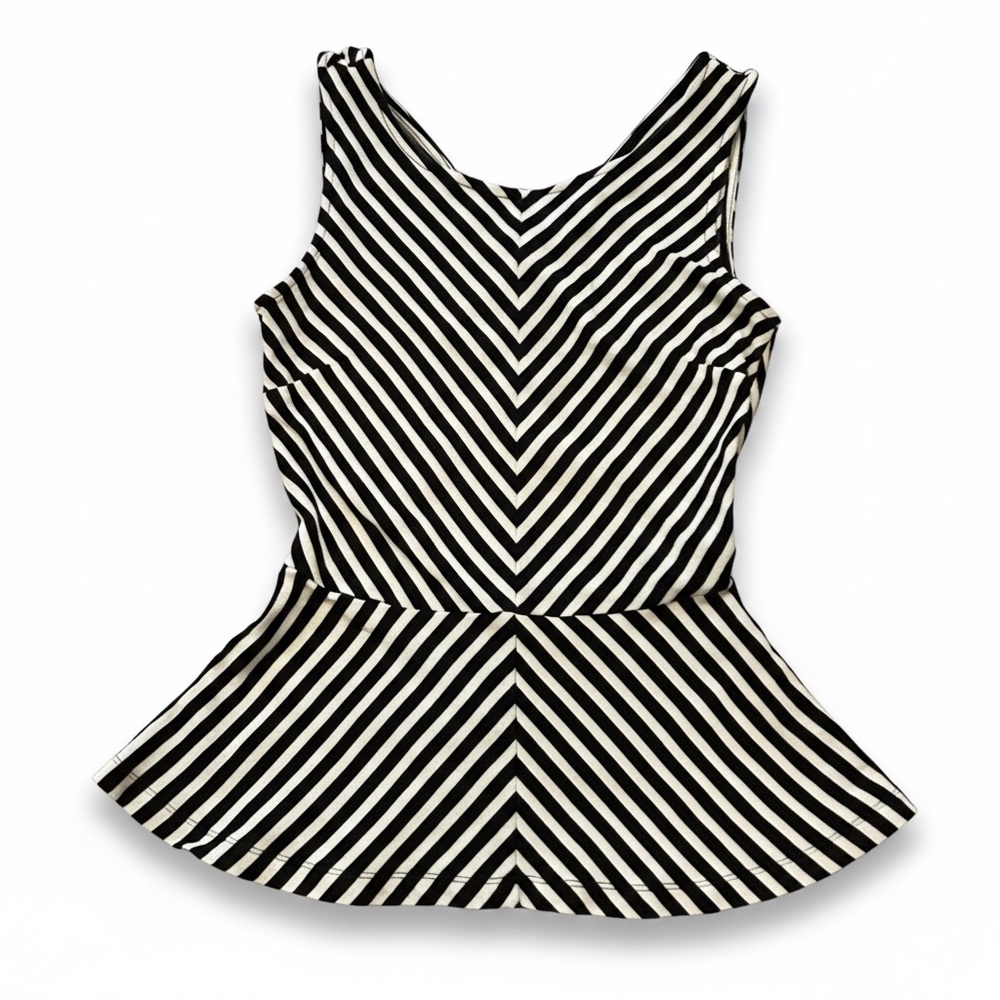 Banana Republic Black & White Chevron Striped Peplum Top Size 2